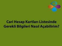 Cari Hesap Kartlar  Listesinde Gerekli Bilgileri Nasl Aabilirim?